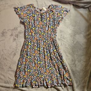 Talbots Navy and Yellow Floral Top 10 Petite